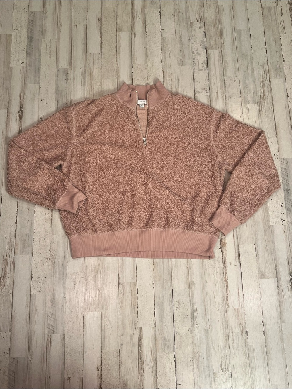 Topshop Teddy Sherpa Quarter Zip Pullover Mauve Pink Size 10